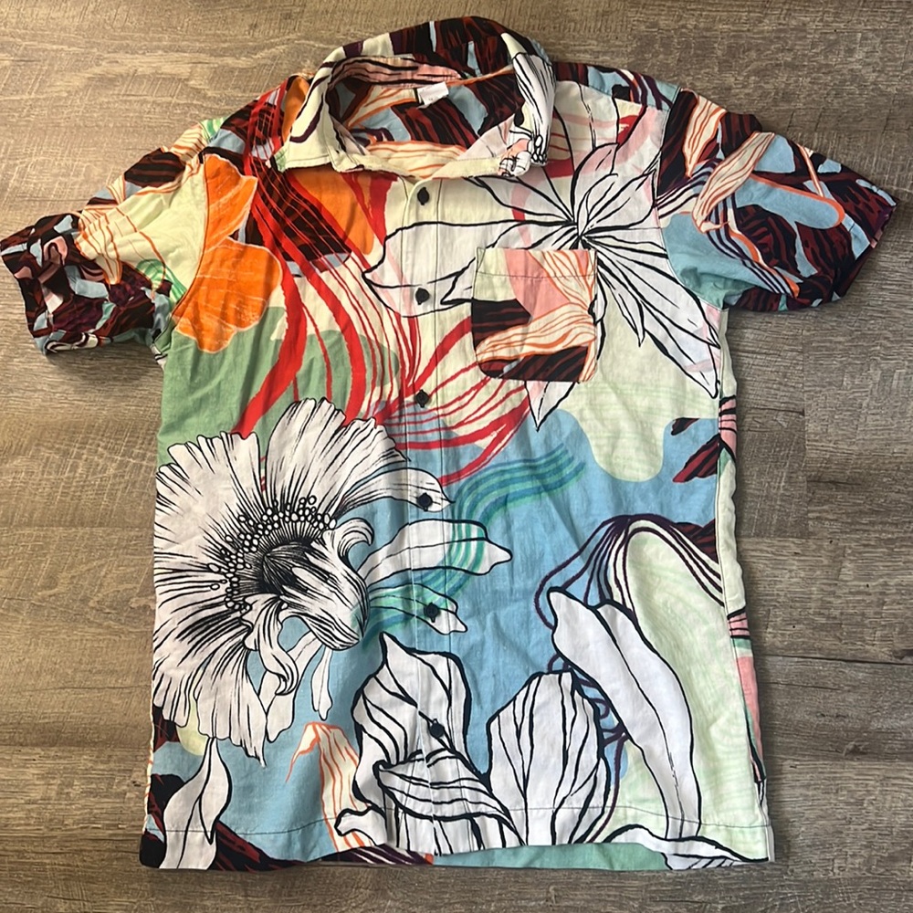 Agua Bendita Jack Tonka Floral Linen Blend Shirt Size Medium